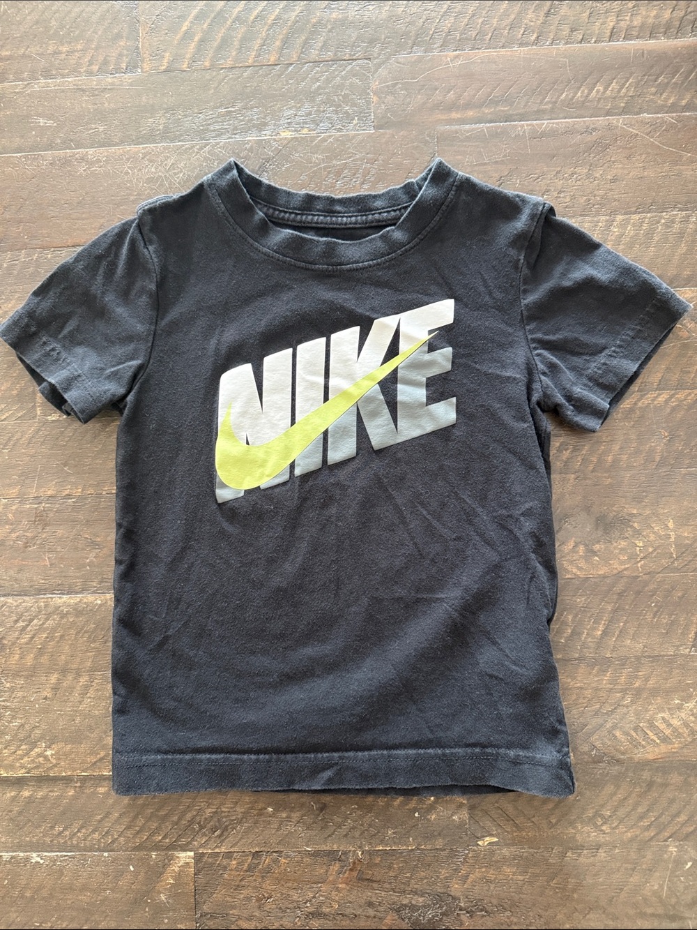 Nike Black Tee with White Logo and Neon Yellow Swoosh